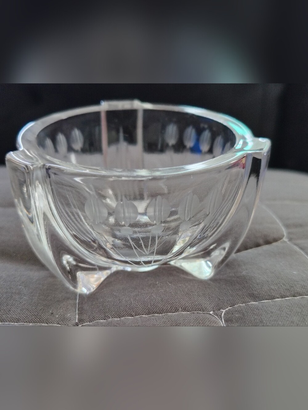 Rare Crystal Master Table Salt Art Deco Style Wheelcut Design